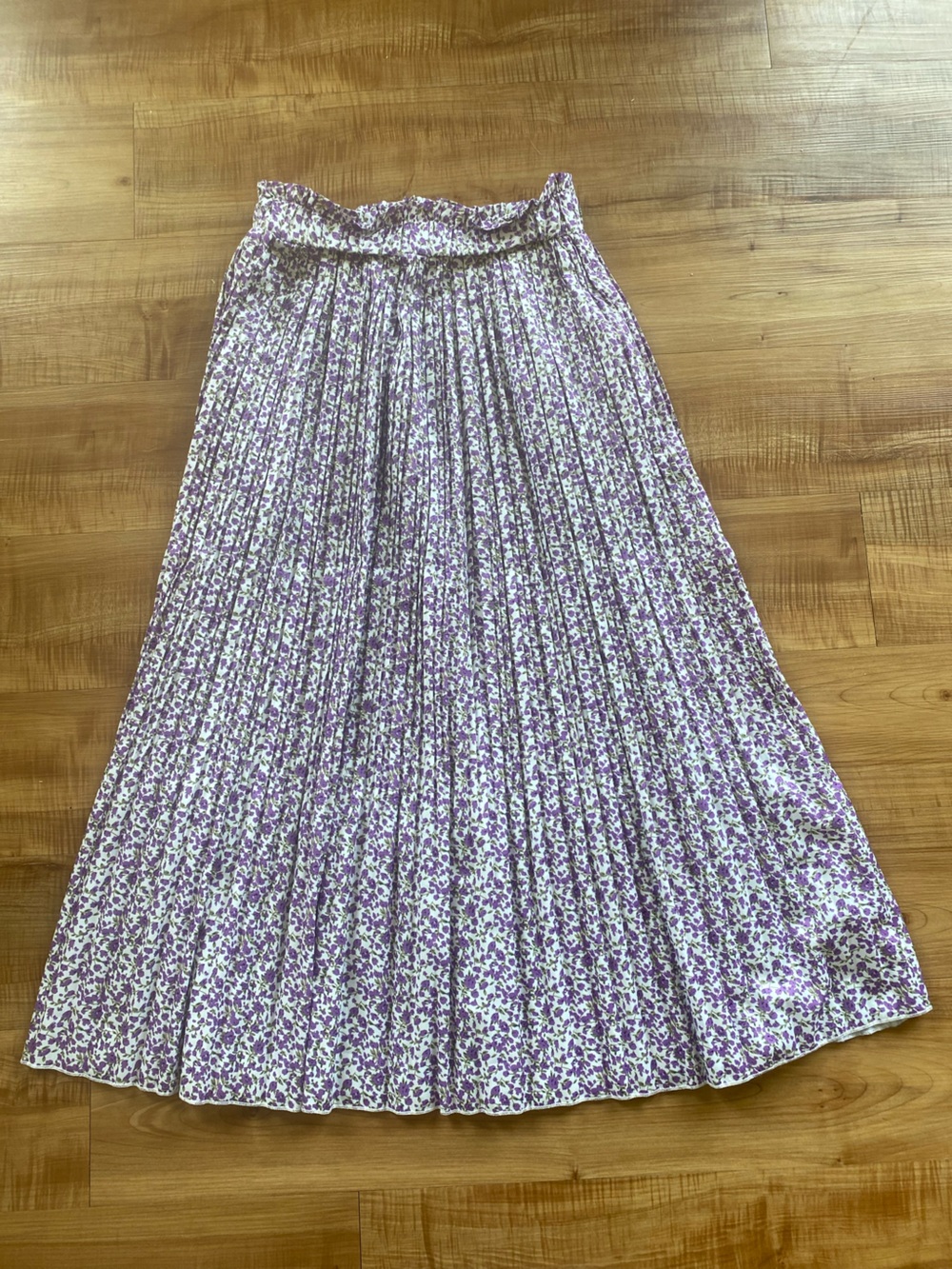 Purple Floral Pleated Midi Skirt